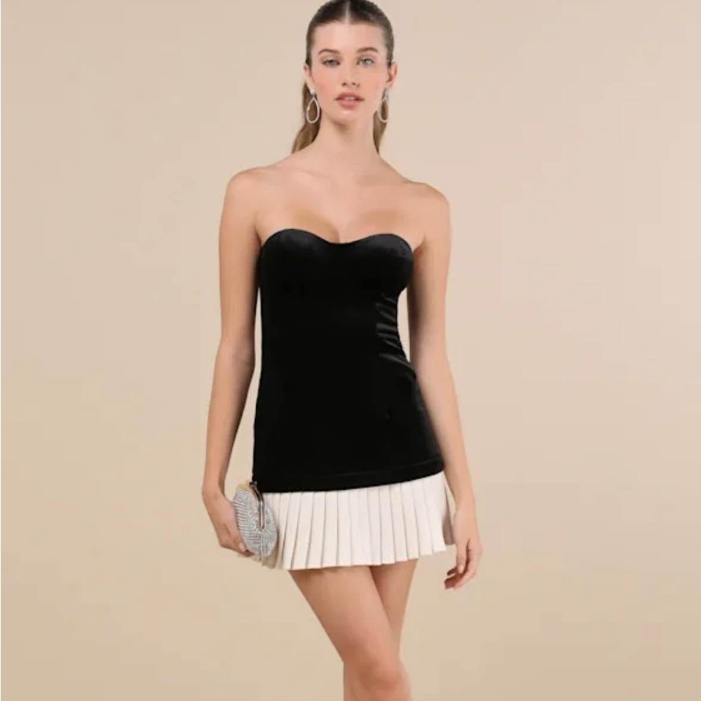 Elevated Invite Black Velvet Strapless Mini Dress